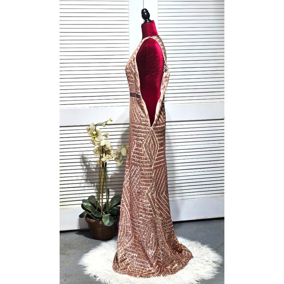 NWT Cache Women Rose Gold Sequined Mermaid NYE Evening Gown Maxi Dress Sz 6 3156 - Picture 6 of 13